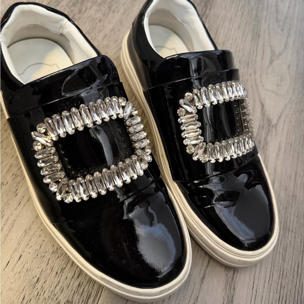 Roger Vivier Black Sneakers with Crystal Embellishments